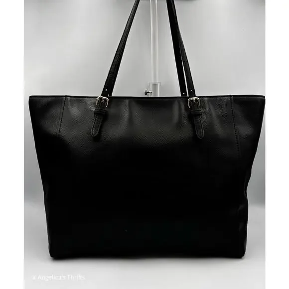 Coach Black Leather Turnlock Tote | Large Crossgrain Shoulder Bag - Picture 2 of 6